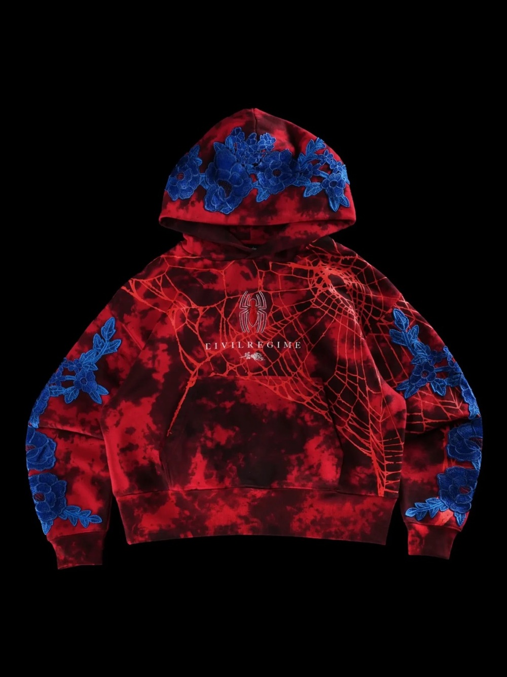 Civil Regime Parker Forever Rose Hoodie in Black/Red Marble Wash Size Large